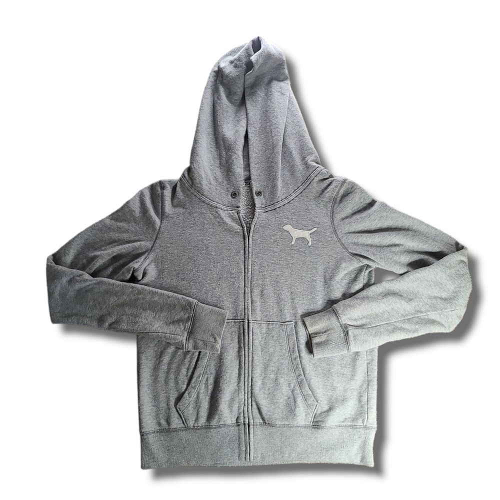𝅺VS PINK Grey White Full-Zip Hoodie